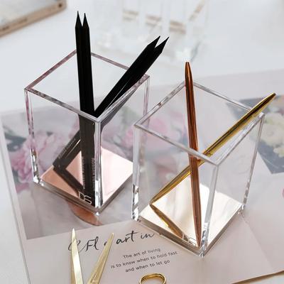 Office Accessories Clear Acrylic Pen Holder, Modern Design Desk Organizer for Pens, Pencils, Markers and Makeup Pencils
