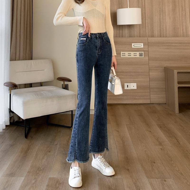 Women s High-Waisted Micro-Flare Jeans with Frayed Hem and Slit, Spring 2026 Collection. 27
