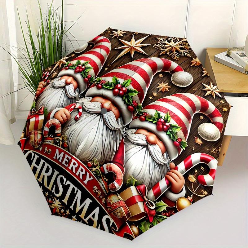 Gnome, Christmas Theme 8 Bone Hand Automatic Folding Umbrella, Compact and Portable Design, A Perfect Gift for Birthday, Christmas or Busine