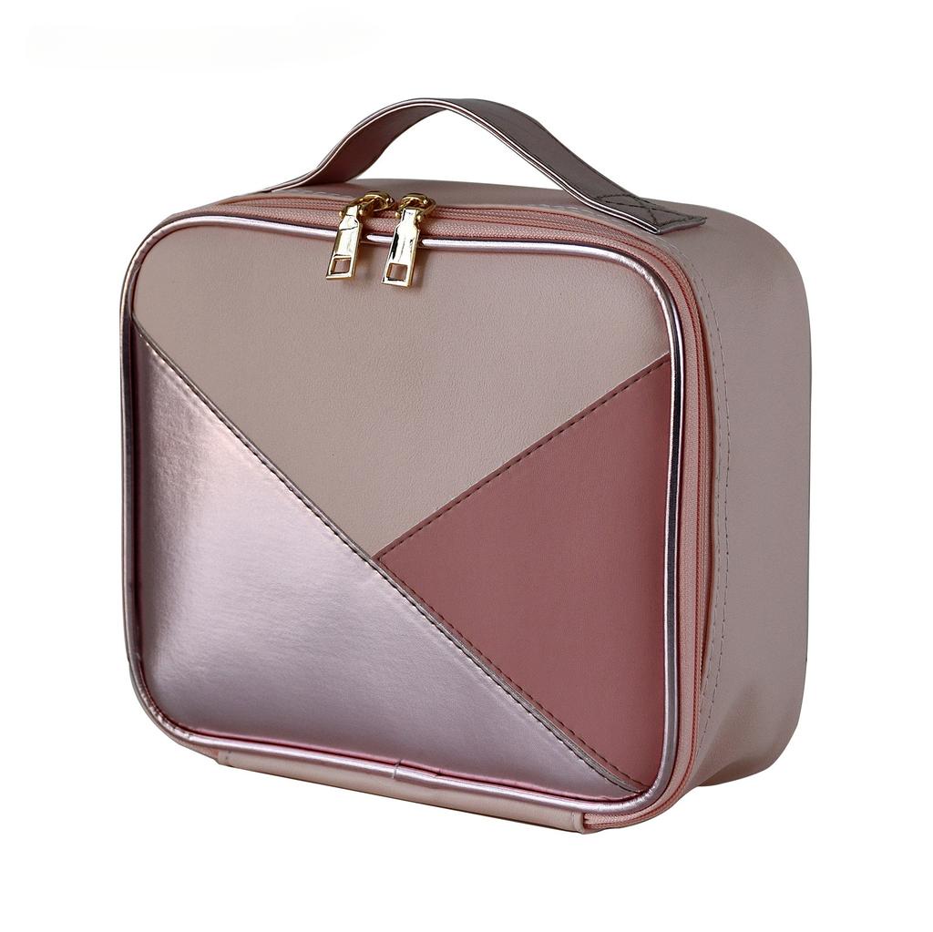 New Splicing PU Leather Makeup Bag For Women With Dividers Large Capacity Travel Storage Women's Cosmetic Case