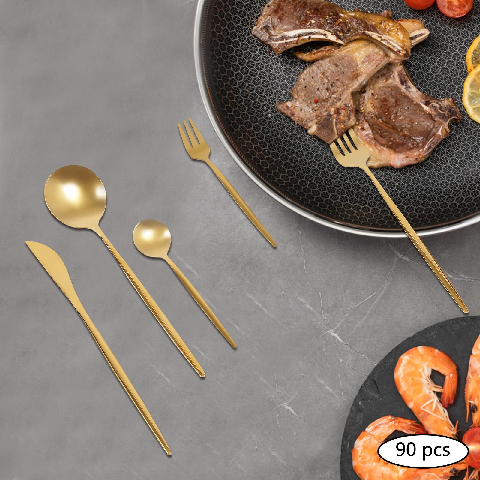 90-Piece Gold Cutlery Set Stainless Steel Utensils Set Dinnerware Flatware Cutlery Set for Home Restaurant United States