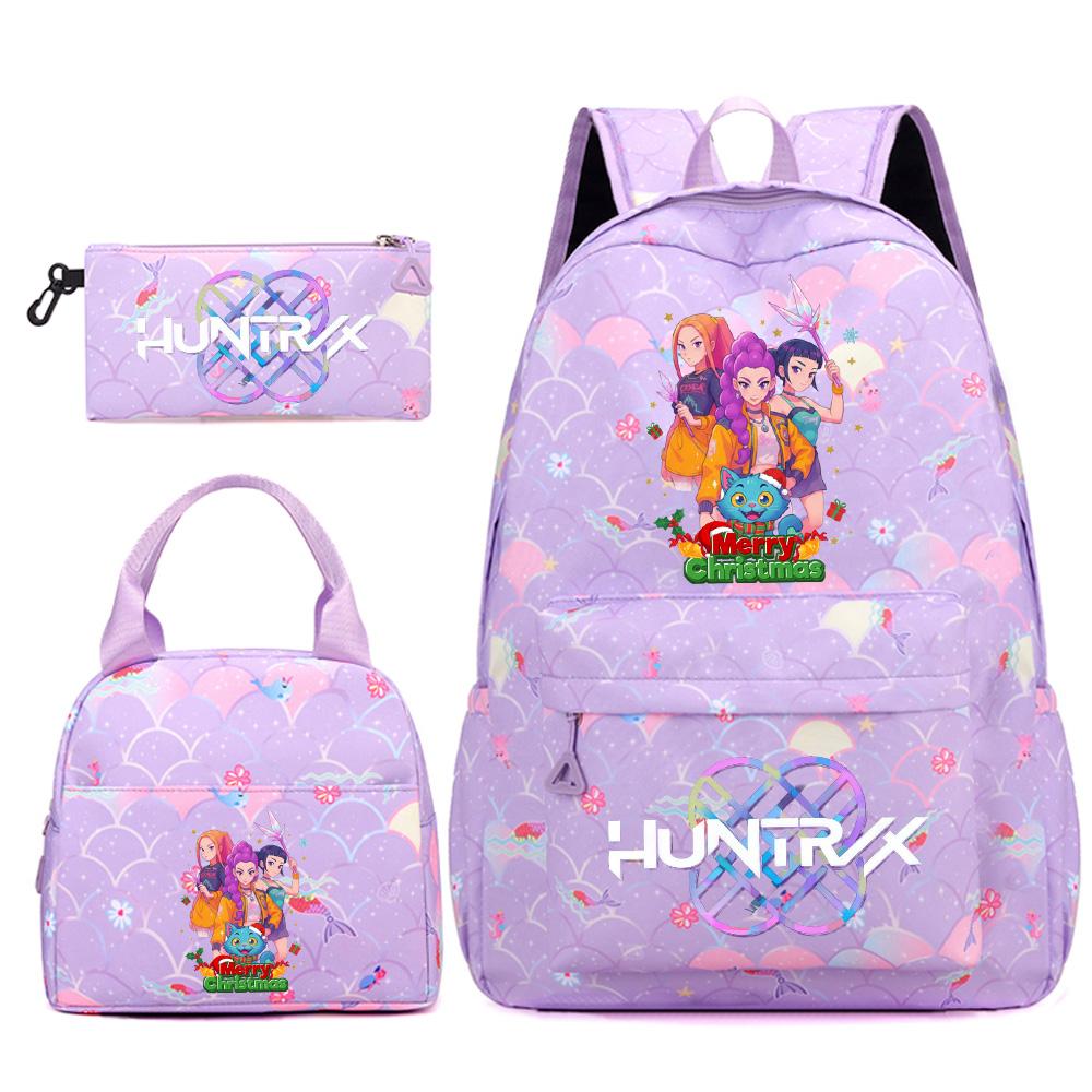 3Pcs/set Christmas Kpop Printed Backpack Handbag Pencil Case for Teenger Student Girl Boy Schoolbag Kid Bookbag Large Capacity Travel Bag Kid Gift