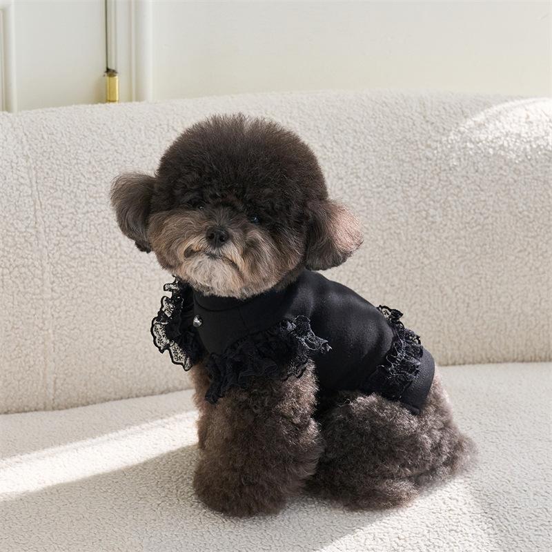 Frühlings-Spitzen-Flatterärmel-Haustierweste Haustier-Basisshirt Teddybär-Basisshirt Katzen-T-Shirt Oberteil Welpenkleidung Weste