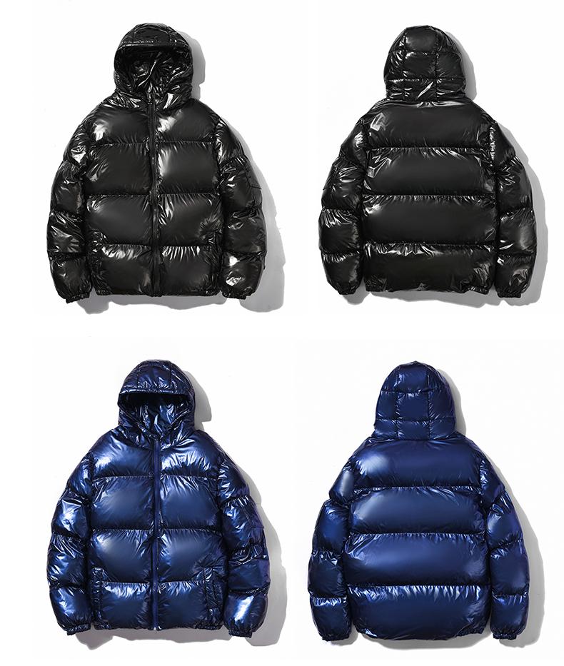 Chaqueta de Algodón Reflectante con Capucha para Hombre 2024: Invierno, Color Sólido, Brillante, Corte Holgado, Acolchado Grueso