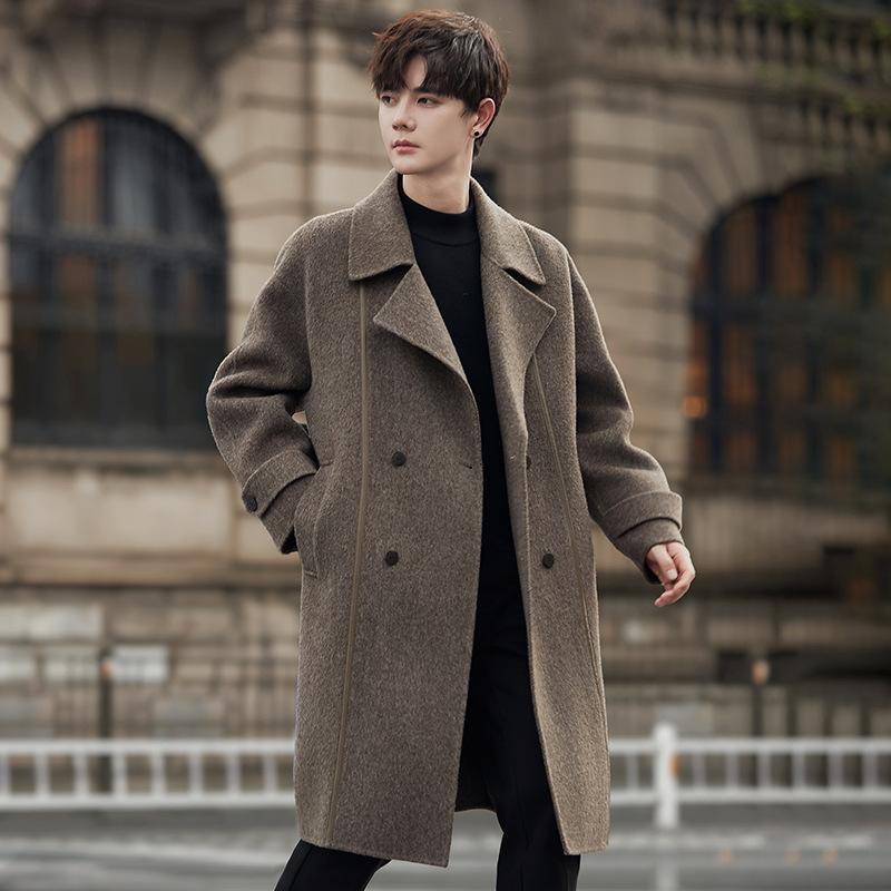 Wool coat men's autumn and winter medium and long light luxury wool sweater lapel men's double-sided wool jacket