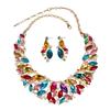 2026 European and American fashion crystal gemstone necklace women's earring set luxury bridal banquet dress accessories