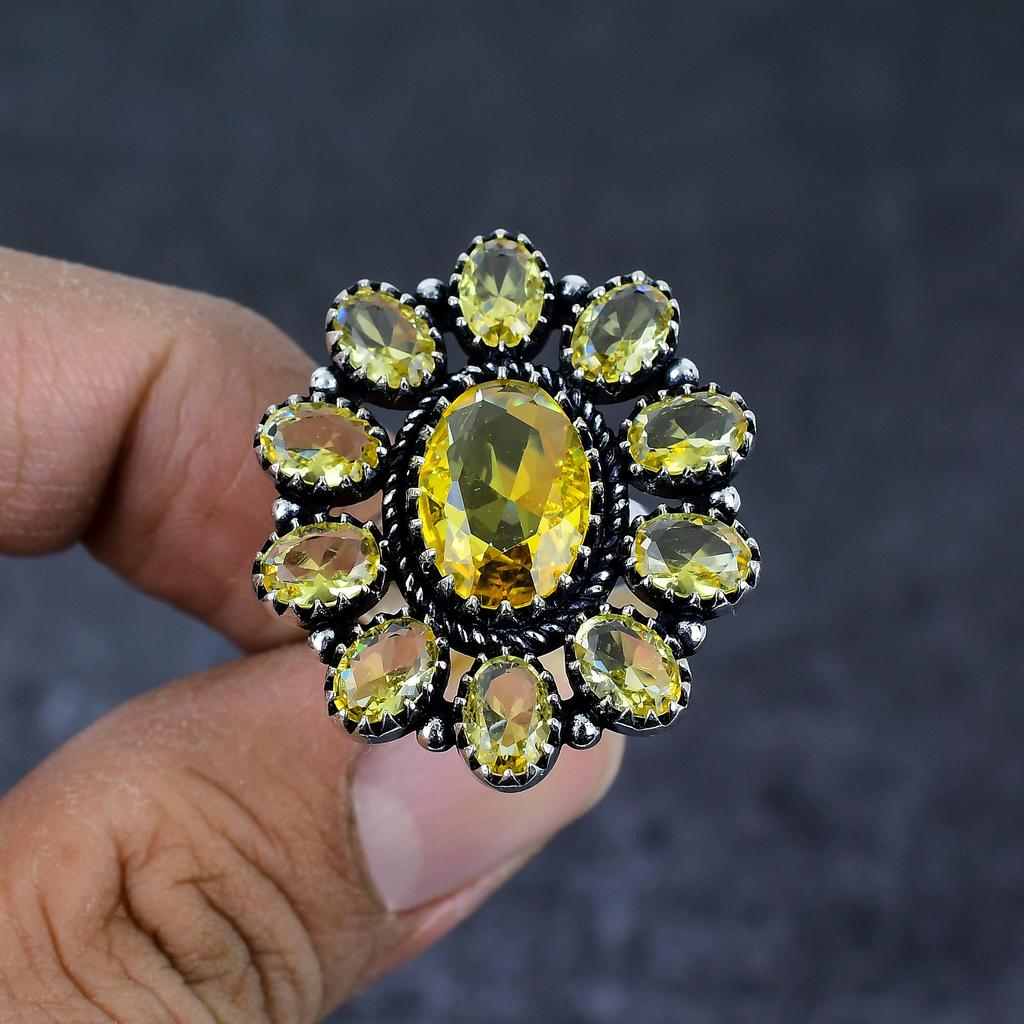 Natural Citrine Gemstone Handmade 925 Sterling Silver Jewelry Ring Size 8 i5B69