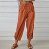 Women's High Waist Linen Pants Loose Fit Cropped Trousers Solid Drawstring Button Casual Fall Harem Pants
