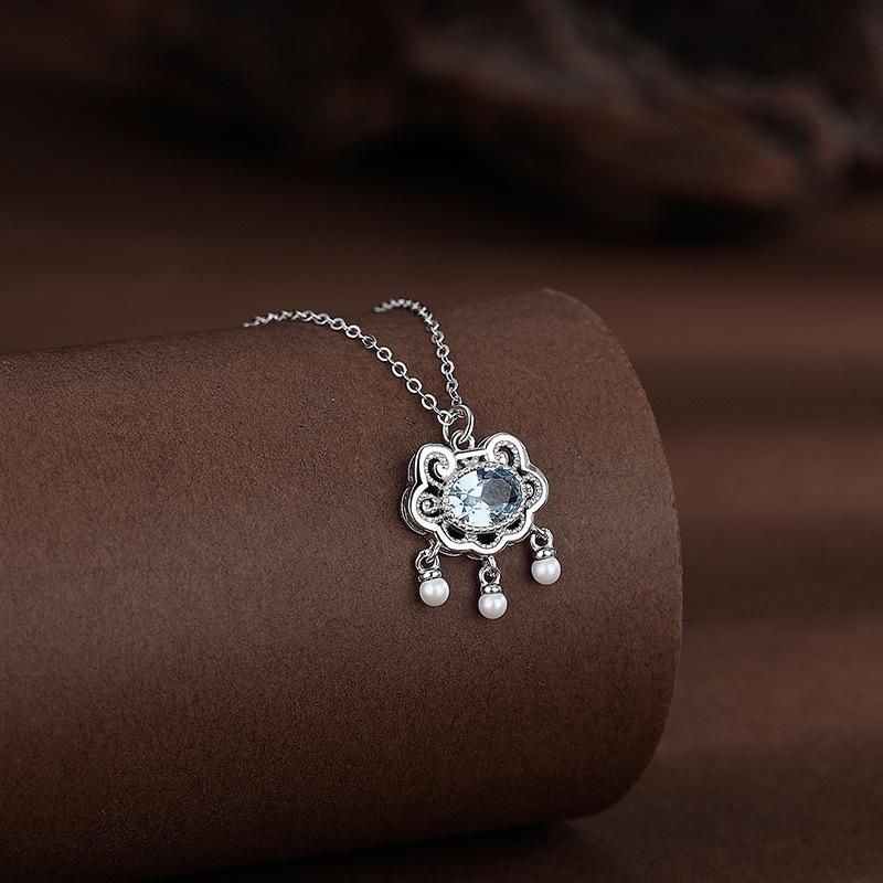 Pearl Tassel Ruyi Lock Necklace New Chinese Style Versatile Style Clapbone Chain