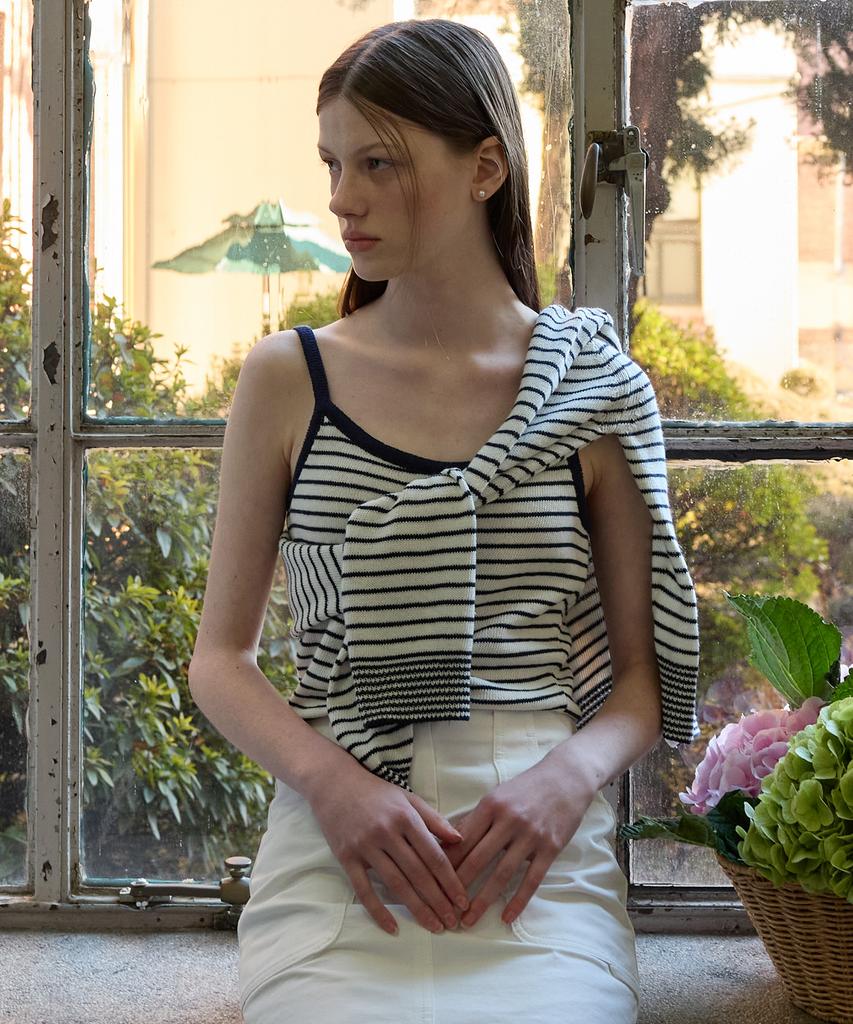 Tudument Stripe Sleeveless Knit Top Ivory