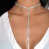 Fashion Jewelry T-shaped Diamond Double Layer Long Chain Choker Necklace
