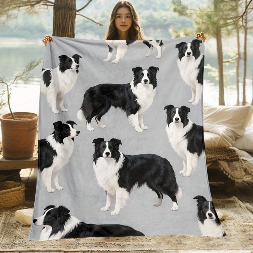 Cute Border Collie Dog Pattern Print Blanket Lightweight Soft Warm All Season Couch Sofa Bed Throw Camping Travel Gift