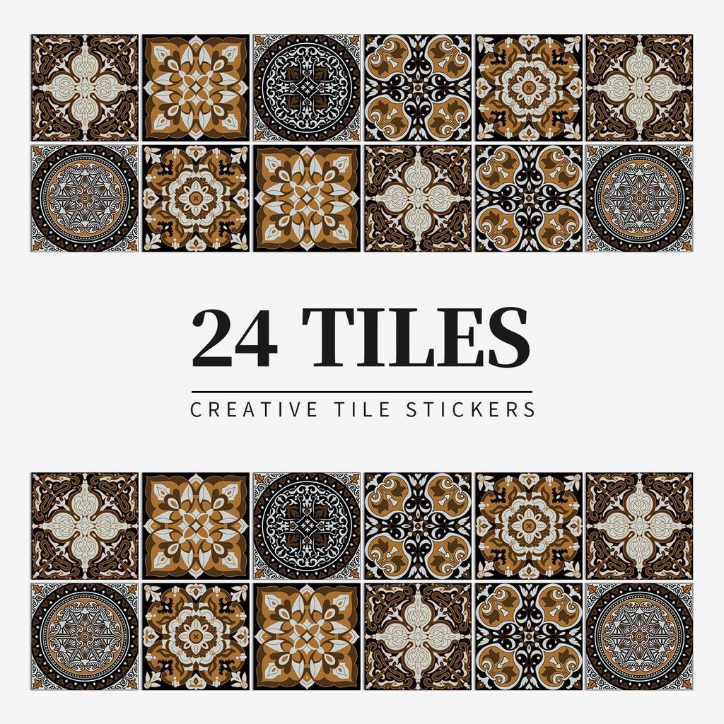 24 Pieces of European-style Tiles, Wall Stickers, Kitchen and Bathroom Waterproof and Oil-proof Tile Stickers, Self-adhesive