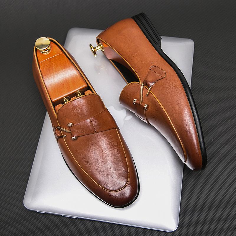 Small Leather Shoes Lazy Pointed Hair Stylist British Block Business Dress Casual Shoes