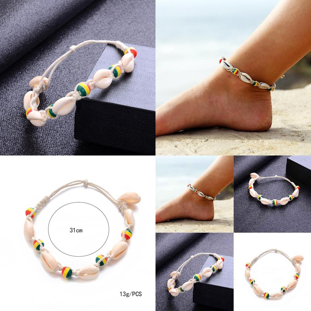Bohemian Retro Charm Carved Wood Beads Shell Pendant Anklet With Handwork Weaving Artistry For Women