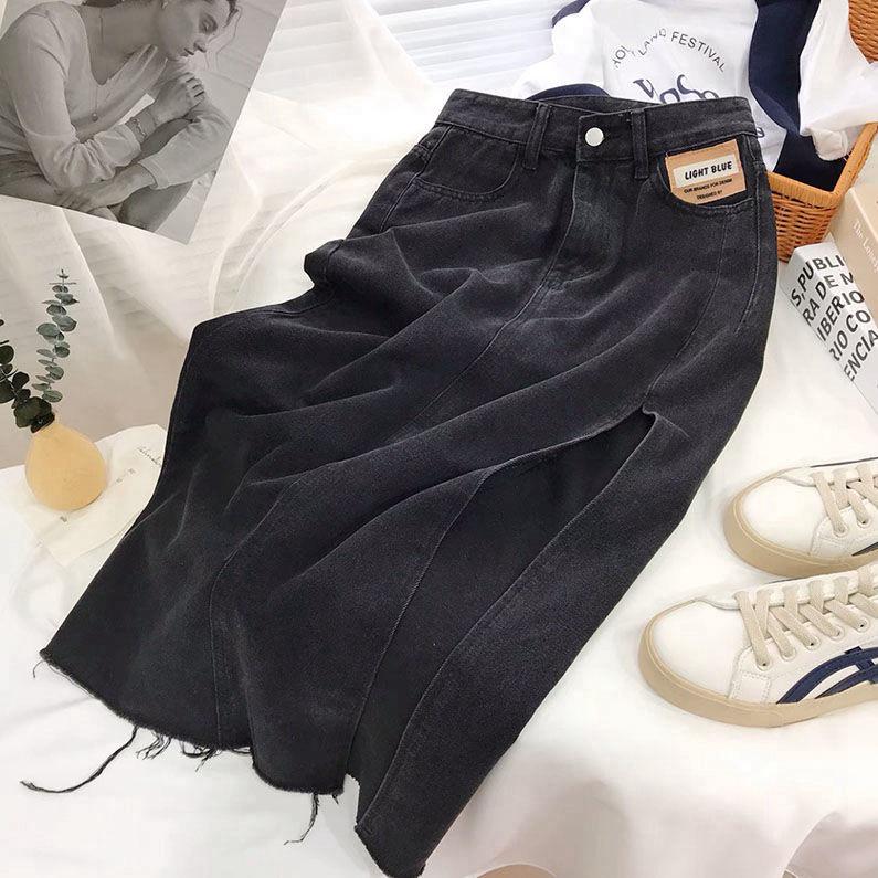 Women's High Waist Denim A-Line Skirt with Side Slits - Irregular Medium Length for Summer