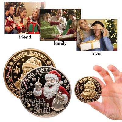 You Ain't Getting Shit Coin Funny Santa Claus Middle Finger Coin Novelty Metal Christmas Commemorative Challenge Coin Gag Gift for Friends