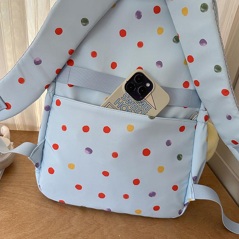 Puppy Dot Print Backpack Junior High School Student Lightweight Schoolbag Girls Large Capacity Backpack