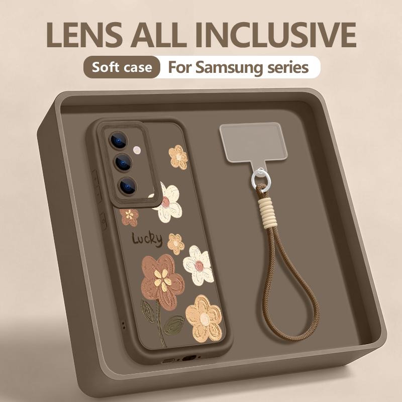 Wrist Lanyard Flowers Phone Case For Samsung Galaxy S26 S25 S24 Ultra S23 S25 FE A57 A37 A17 A27 A56 A36 A16 A55 A54 A15 Cover