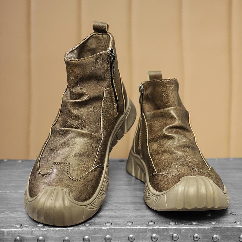 

Fashion Men s 2025 Autumn High Top Work Boots British Retro Style Ankle Boots Mid Calf Casual Fashion Lace Up Comfortable Shoes Sneakers 44 хаки