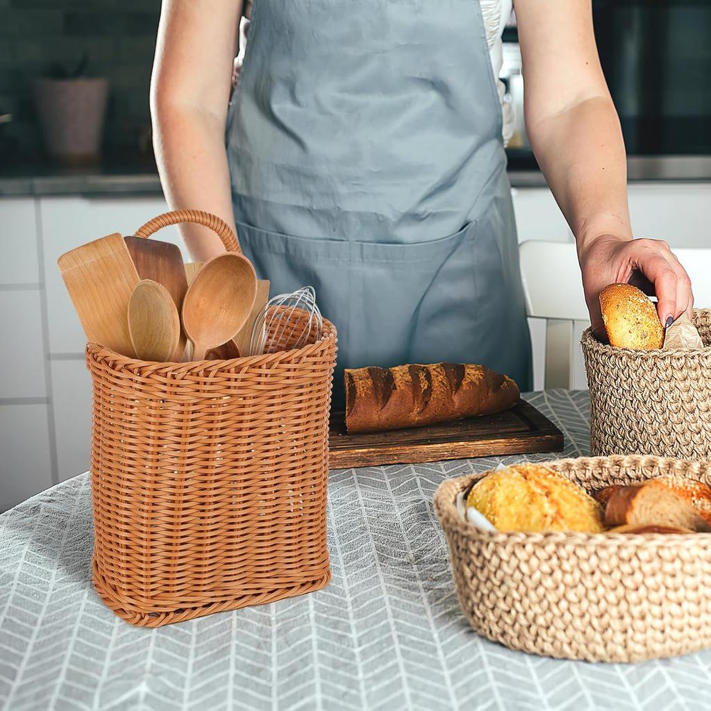 1Pcs Kitchenware Hanging Basket Wall Hanging Flower Baskets Front Door Hanging Basket Woven Hanging Basket Tableware Plant Basket 11 X 6.68 X