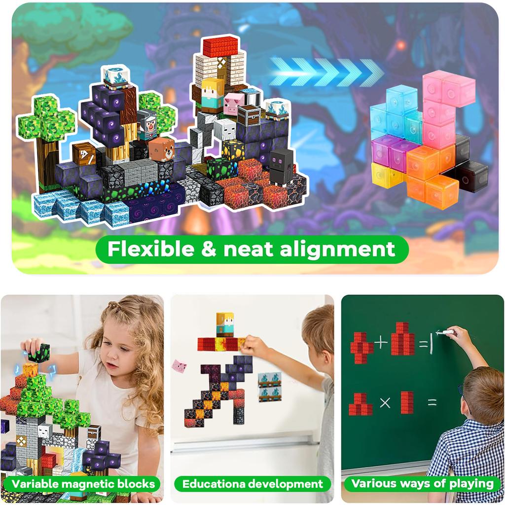 Magnetic Building Blocks Lava Adventure For Kids Boys Girls Ages 3+ Magnet Cube Set STEM Montessori Sensory Toy