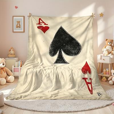 Playing Card Spades Hearts Flannel Blanket, Soft Comfortable for Travel Camping Living Room Office Chair Bed, All-Season Gift