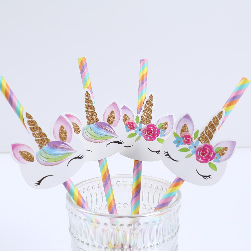 20pcs Unicorn Party Disposable Straws Unicorn Birthday Party Decorations Kids Girl Baby Shower Wedding Pool Party Supplies