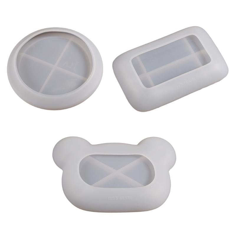 Round Rectangular Bear Head Dish Silicone Molds Storage Tray Plate Resin Molds for DIY Resin Art Gifts Home Decoration