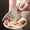 Large Tea Cup with Saucer 250ml Vintage Floral Ceramic Coffee Cup Rose Tea Cup Elegant Coffee Cup with Gold Trim