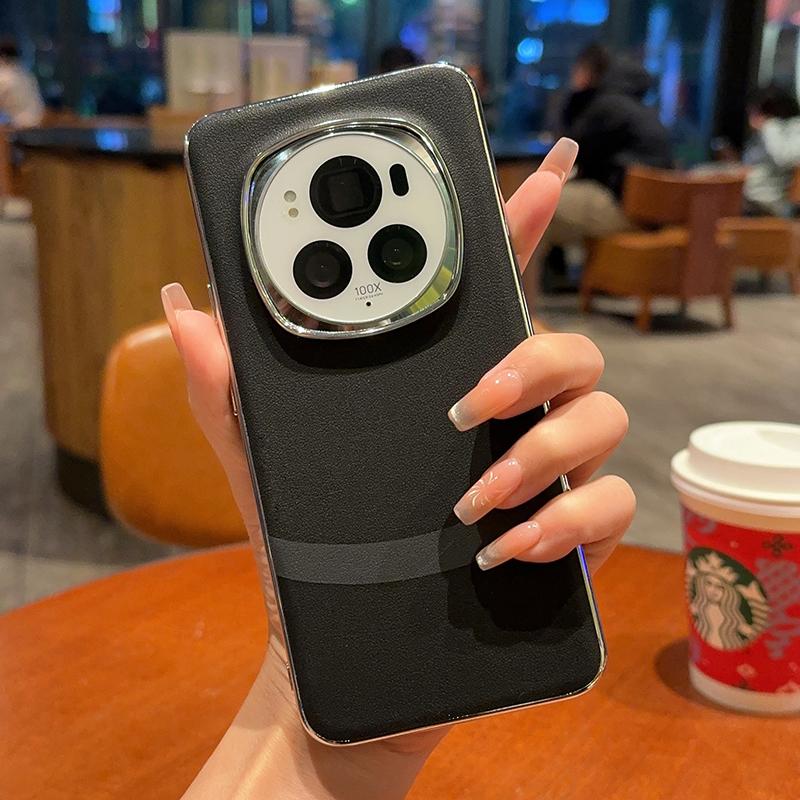 For Honor Magic 6 6 Pro 6 RSR Plated Leather Jue Black & White Block Anti-Yellow Anti-Fingerprint Phone Case