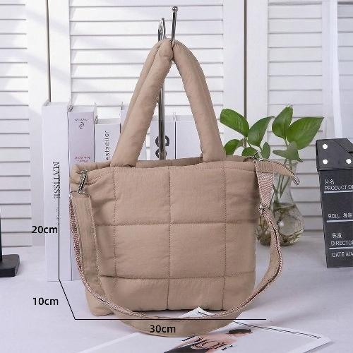 

Women Tote Handbags Quilted Plaid Bag Retro Trendy Checkered Waterproof Shoulder Bag Solid Color Winter Soft Large Capacity Bags