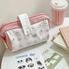 Cartoon Canvas Pen Bag Portable Large Capacity Pencil Case Multifunction Pen Pouch Gift