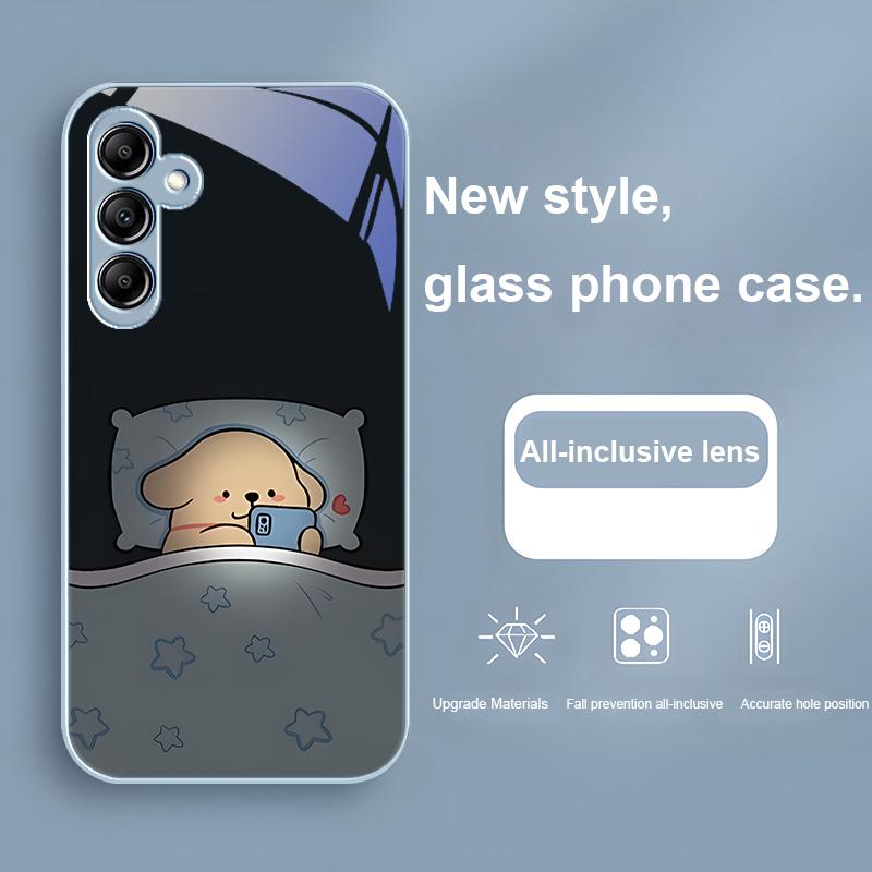 Staying Up Late Dog Male For Samsung Galaxy A01 02 03 Core A04 A14 4G A13 54 34 31 20 25 23 22 5G S21 Ultra S20 Glass Phone Case