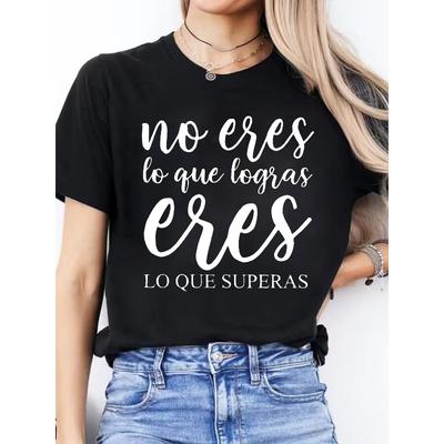 Damen Rundhals Kurzarm Sport-T-Shirt mit spanischem Buchstabenaufdruck für Frühling und Sommer Freizeitkleidung