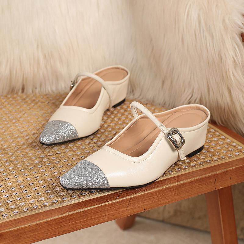 

Sharp Pointed Pumps Women s New Sequined Soft Sole with Buckle Buckle Mary Jane Shoes with Increased Height Inside The Toe Cap 43 абрикосовий