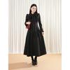 Hepburn Style Black Waist-Defining Gothic Long Dress with Peter Pan Collar