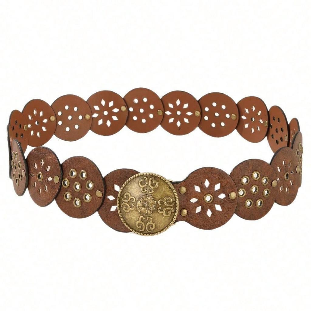 Metal Splicing Eye Hollow Waist Cover Retro Western Style Personalized Y2k Women's Belt
