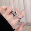 Blauer Zirkon Fischschwanz Voll Diamant Offener Ring Nischen Design Leichter Luxus Hohes Gefühl Personalisierter Französischer Ring