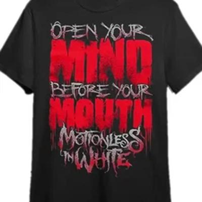 Motionless In White Unisexs T Shirt Open Your Mind Before Mouth Bold Vintage Washed Comfortable Graphic Soft Streetwear Slightly