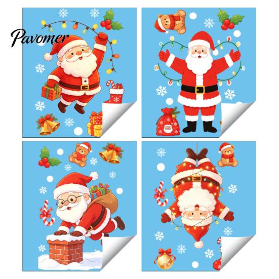 Holiday Window Decorations for Home Santa Claus Christmas Static Clings, Glass Stickers with Snowflake Bear Clings Bell Patterns, Removable No‑Glue