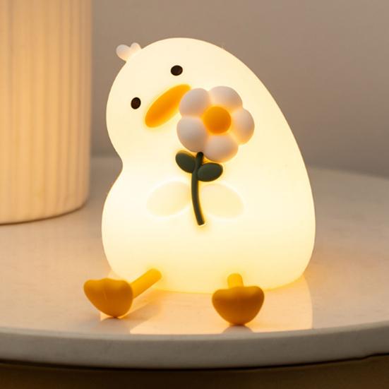 Kinder Nachtlicht Einstellbare Helligkeit Entenform Nachttischlampe Silikon Praktische Klicksteuerung Touch-Licht