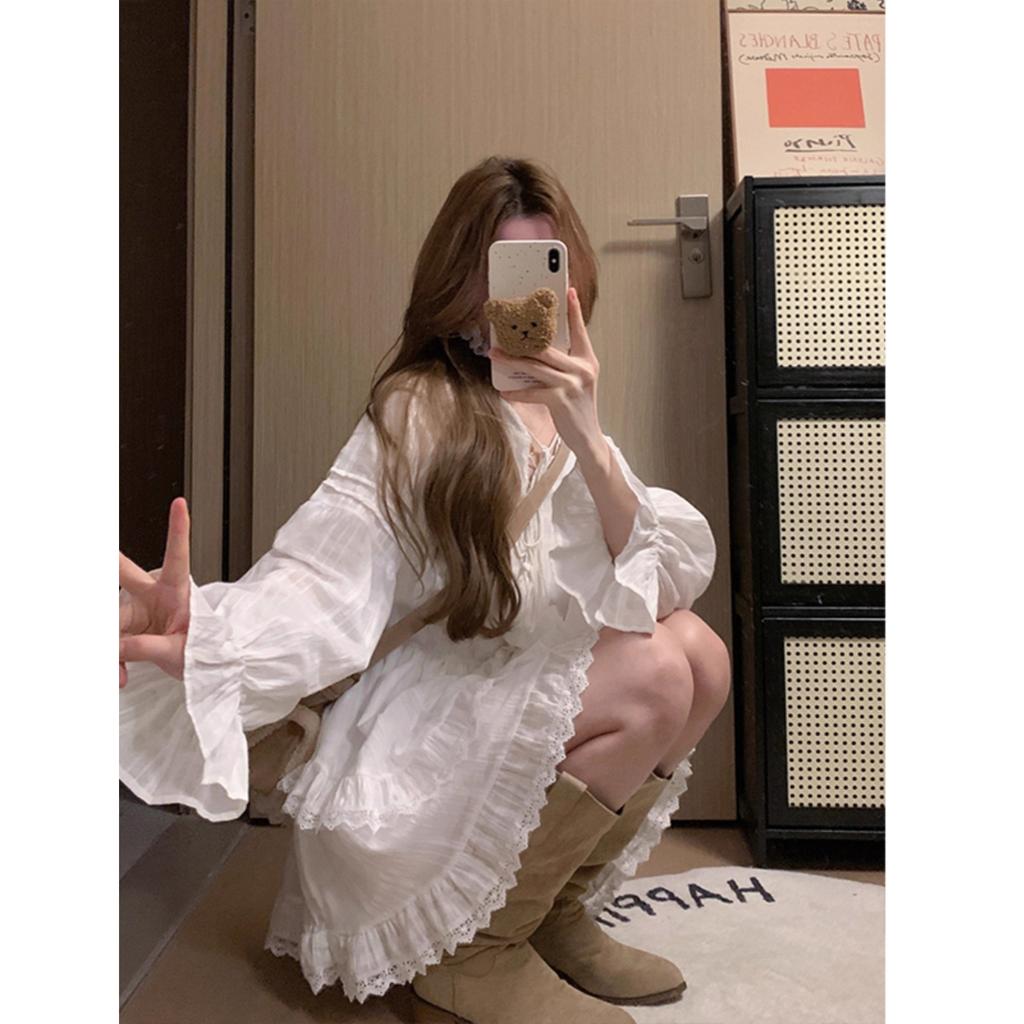 First Love Plot White Texture Temperament Dress Large Size Mm Spring French Long Sleeve Irregular Cake Skirt