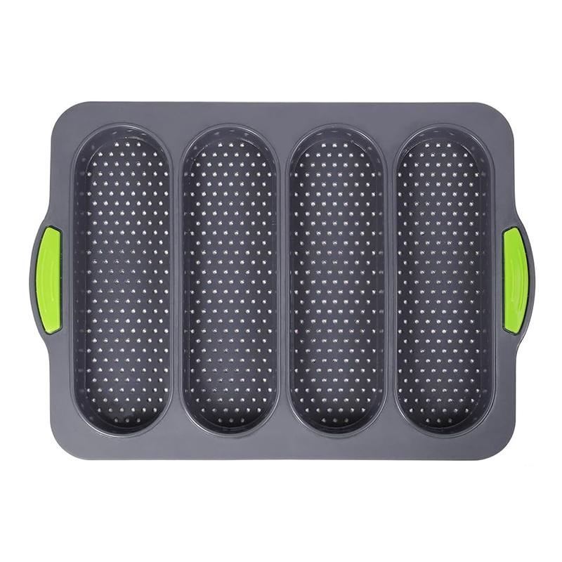 LMETJMA Silicone Loaf Pan Non-stick 4 Holes Baguette Pan Bread Baking Pan French Bread Baking Pan for Baguettes Hotdog JT368