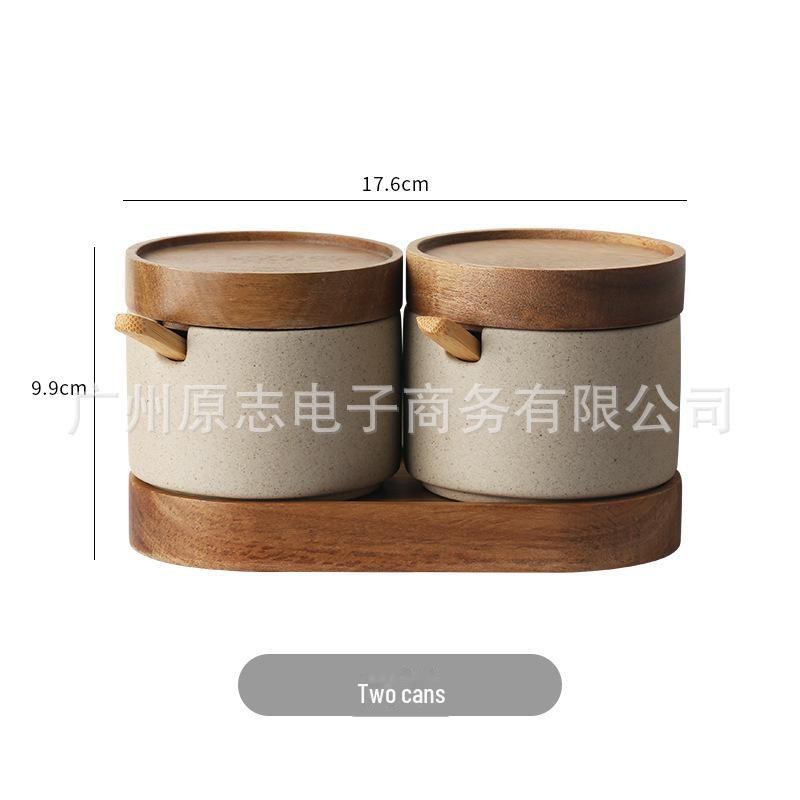 

Набор японских ретро-керамических баночек для специй - солонка из 3 предметов и бутылочка для приправ с подносом