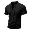 Men's Casual Short Sleeve T Shirt Lightweight Breathable Fabric Drawstring Neck Summer Top