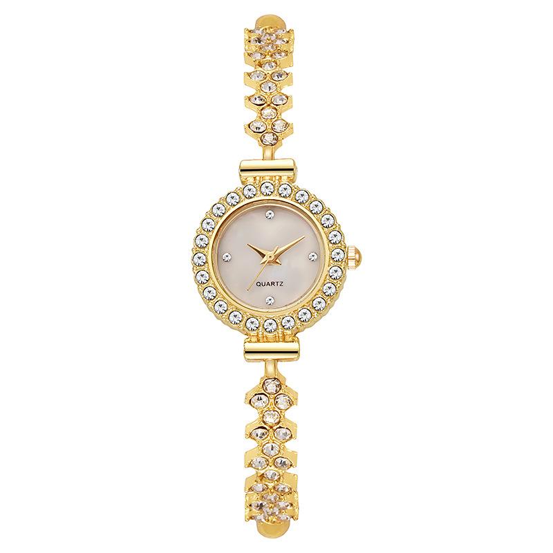 Niche Fashion Round Full‑Diamond Women Quartz Watch Diamond‑Inlaid Pull‑Out Bracelet Student Ladies Wristwatch