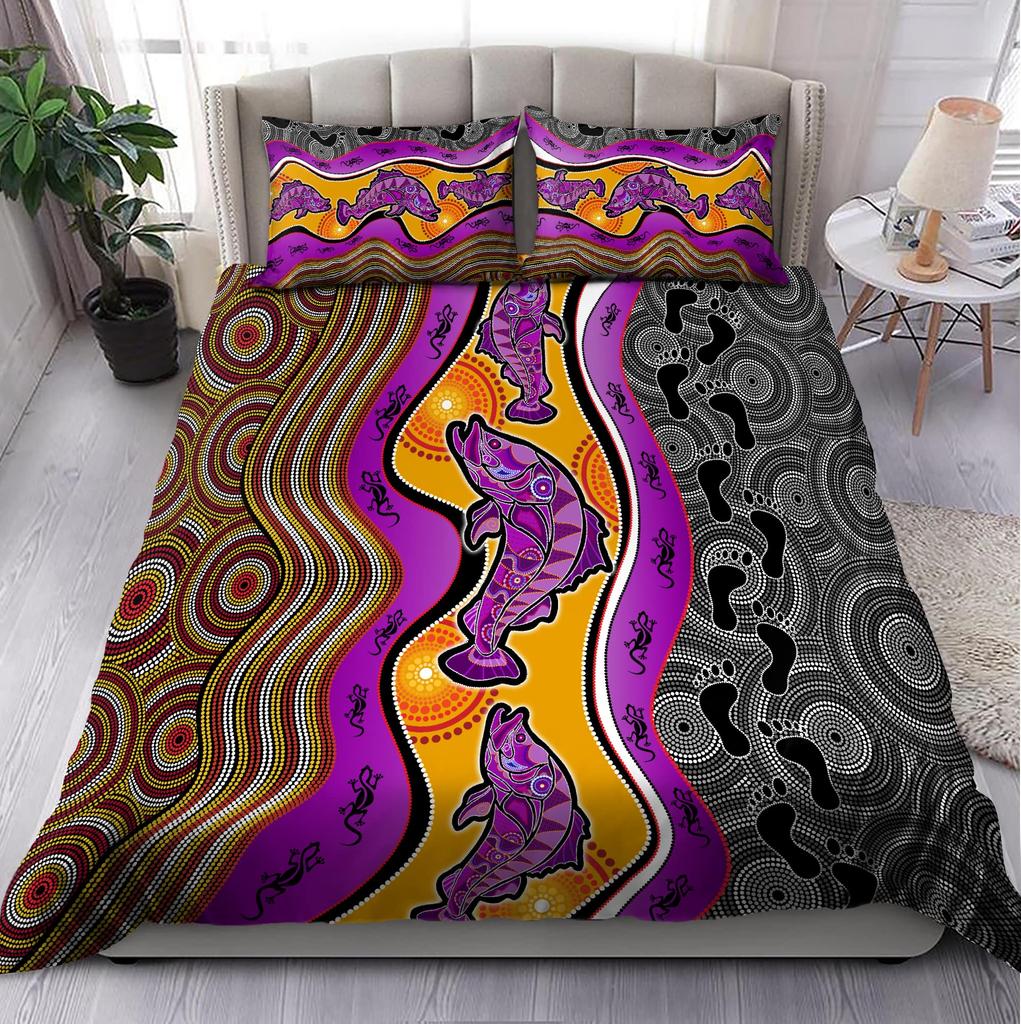 Purple Australian Original Bedding Collection Geometric Pattern Duvet Cover Microfiber Indigenous Style Comforter Cover Twin King Size