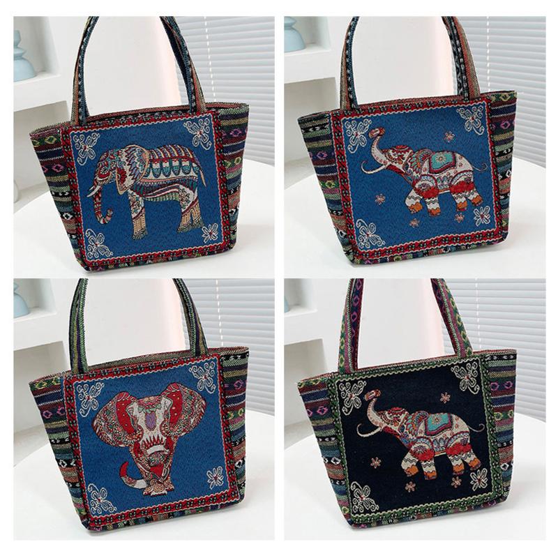 Ethnic Style Handbag Trendy Animal Embroidery Handbag Canvas Women Shoulder Bags Women Grocery Storage Pouch