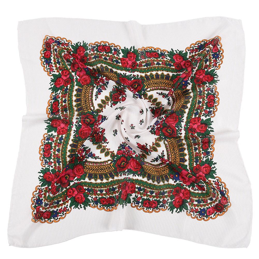 85Cm Gold Yarn Square Russian Scarf Women Floral Printed Shawl Female Bandana Head Wrap Headband Scarves Handkerchief